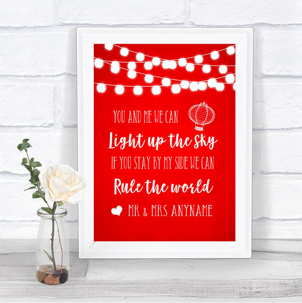 Red Watercolour Lights Light Up The Sky Rule The World Personalized Wedding Sign