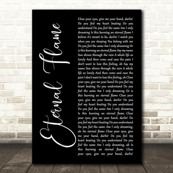 The Bangles Eternal Flame Black Script Song Lyric Art Print