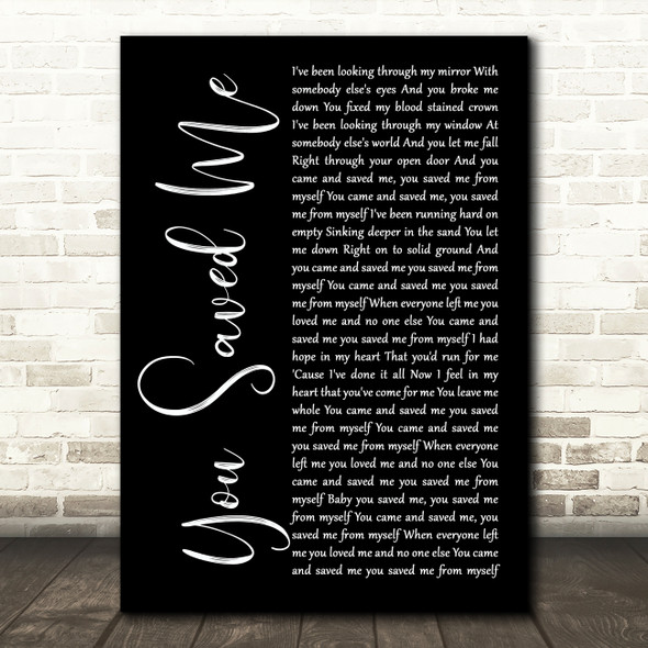 Skunk Anansie You Saved Me Black Script Song Lyric Art Print