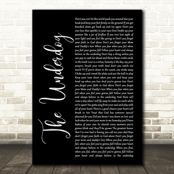 Aaron Watson The Underdog Black Script Song Lyric Art Print