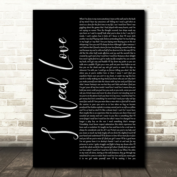 LL Cool J I Need Love Black Script Song Lyric Art Print