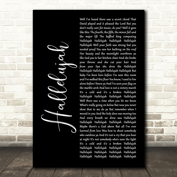 Jeff Buckley Hallelujah Black Script Song Lyric Art Print