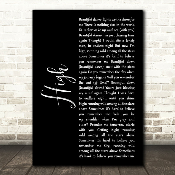 James Blunt High Black Script Song Lyric Art Print