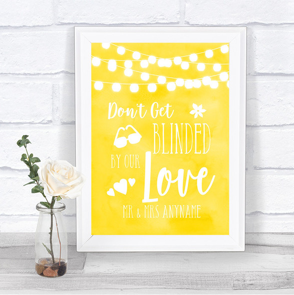 Yellow Watercolour Lights Don't Be Blinded Sunglasses Personalized Wedding Sign