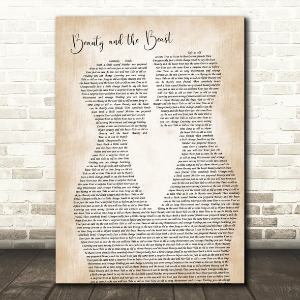 Celine Dion Beauty and the Beast Two Men Gay Couple Wedding Song Lyric Art Print