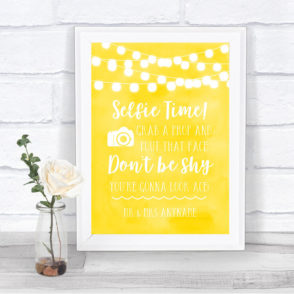 Yellow Watercolour Lights Selfie Photo Prop Personalized Wedding Sign