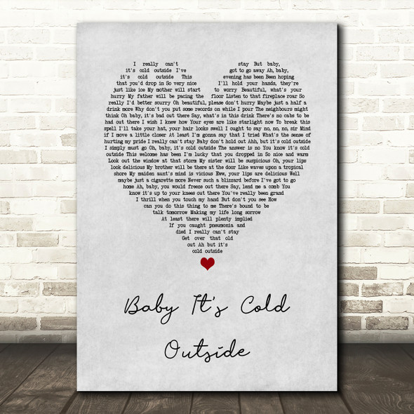 Tom Jones Baby It's Cold Outside Grey Heart Song Lyric Art Print