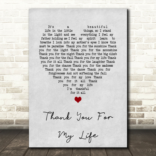 Beth Hart Thank You For My Life Grey Heart Song Lyric Art Print