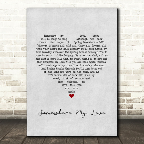 Frank Sinatra Somewhere My Love Grey Heart Song Lyric Art Print