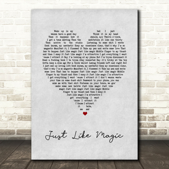Ariana Grande just like magic Grey Heart Song Lyric Art Print