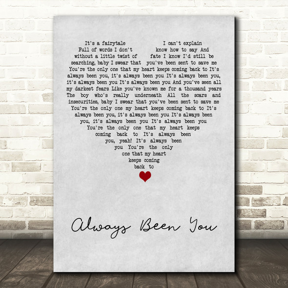 Shawn Mendes Always Been You Grey Heart Song Lyric Art Print