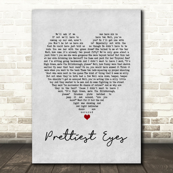 The Beautiful South Prettiest Eyes Grey Heart Song Lyric Art Print