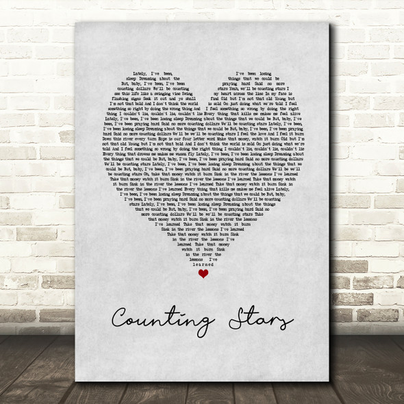 OneRepublic Counting Stars Grey Heart Song Lyric Art Print