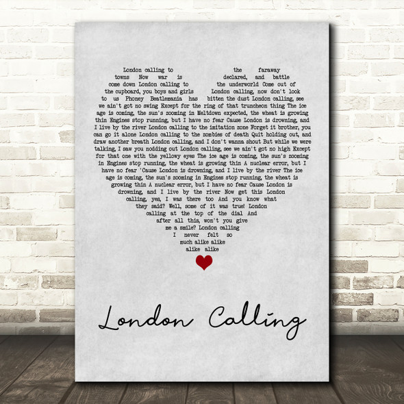 The Clash London Calling Grey Heart Song Lyric Art Print