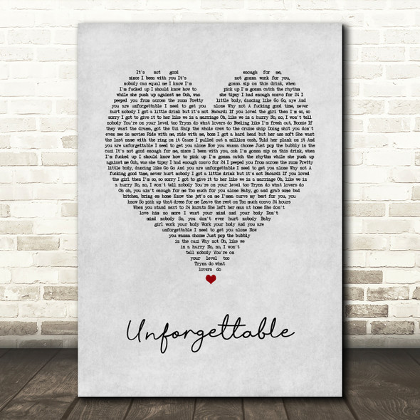 French Montana feat. Swae Lee Unforgettable Grey Heart Song Lyric Art Print