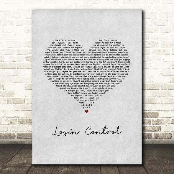 Russ Losin Control Grey Heart Song Lyric Art Print