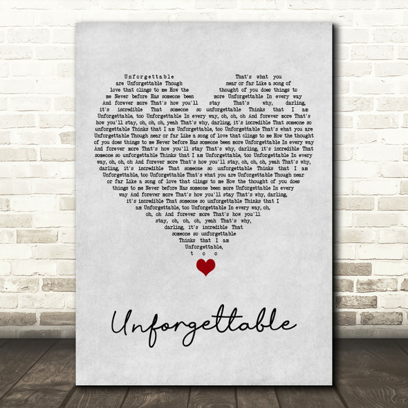 Sia Unforgettable Grey Heart Song Lyric Art Print