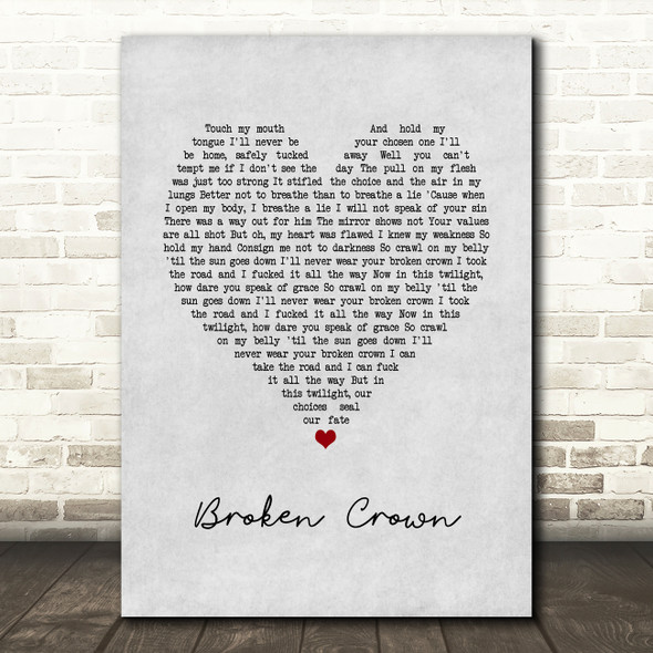 Mumford & Sons Broken Crown Grey Heart Song Lyric Art Print