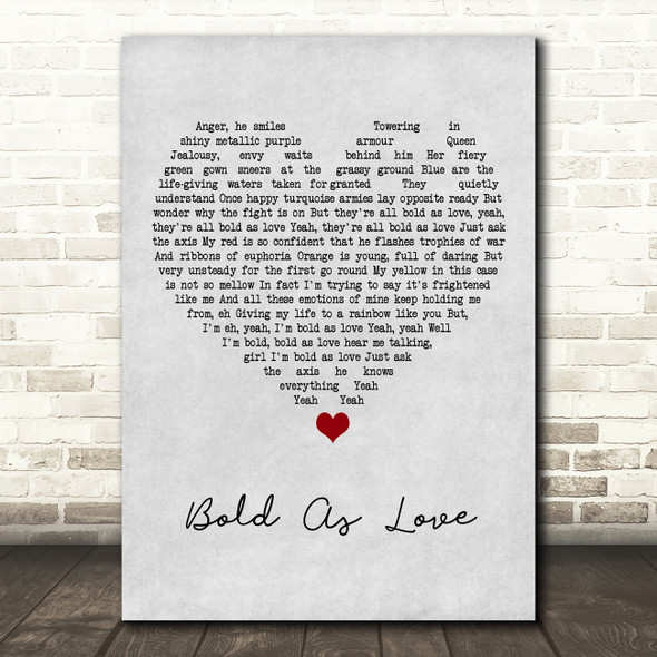 Jimi Hendrix Bold As Love Grey Heart Song Lyric Art Print