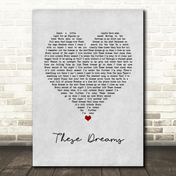 Heart These Dreams Grey Heart Song Lyric Art Print