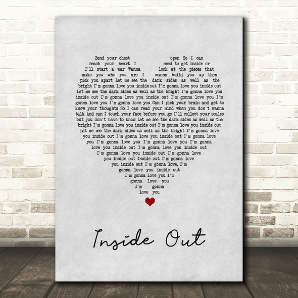 The Chainsmokers Inside Out Grey Heart Song Lyric Art Print