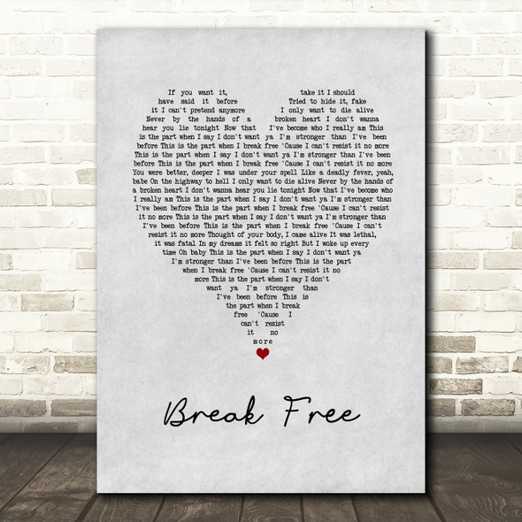 Ariana Grande Break Free Grey Heart Song Lyric Art Print