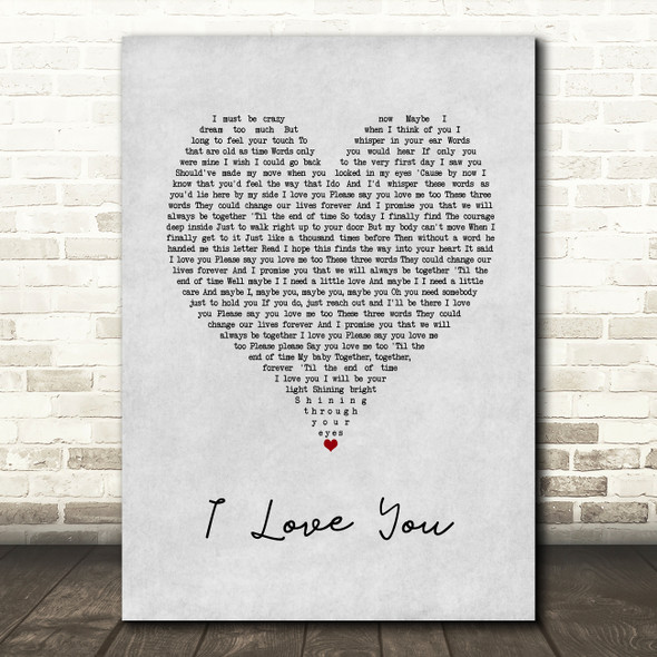 Céline Dion I Love You Grey Heart Song Lyric Art Print