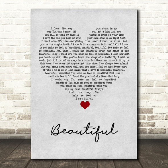 Faith Hill Beautiful Grey Heart Song Lyric Art Print