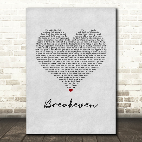 The Script Breakeven Grey Heart Song Lyric Art Print