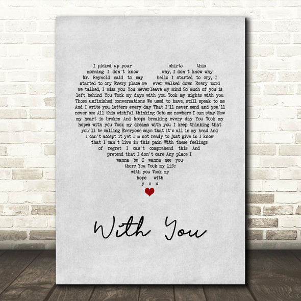 Amanda Holden With You Grey Heart Song Lyric Art Print