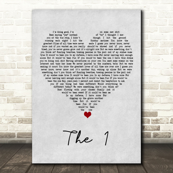 Taylor Swift The 1 Grey Heart Song Lyric Art Print