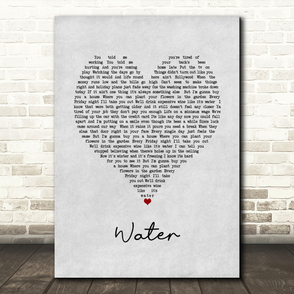 Jamie Grey Water Grey Heart Song Lyric Art Print