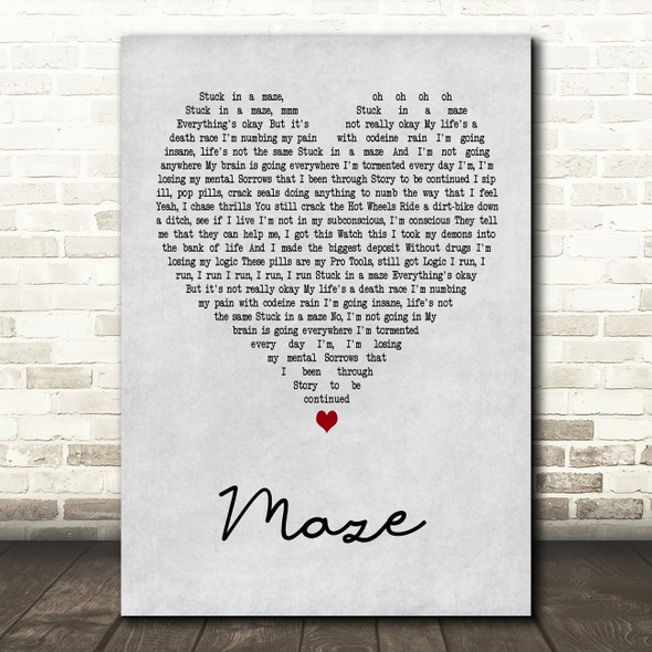 Juice WRLD Maze Grey Heart Song Lyric Art Print