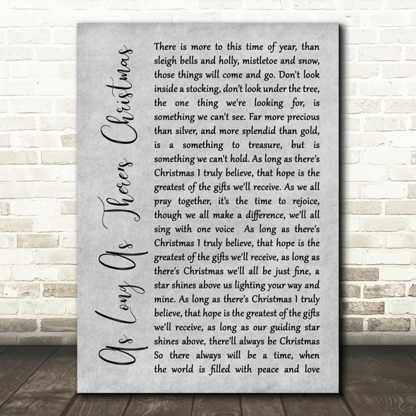 Peabo Bryson and Roberta Flack As Long As Theres Christmas Grey Rustic Script Song Lyric Art Print