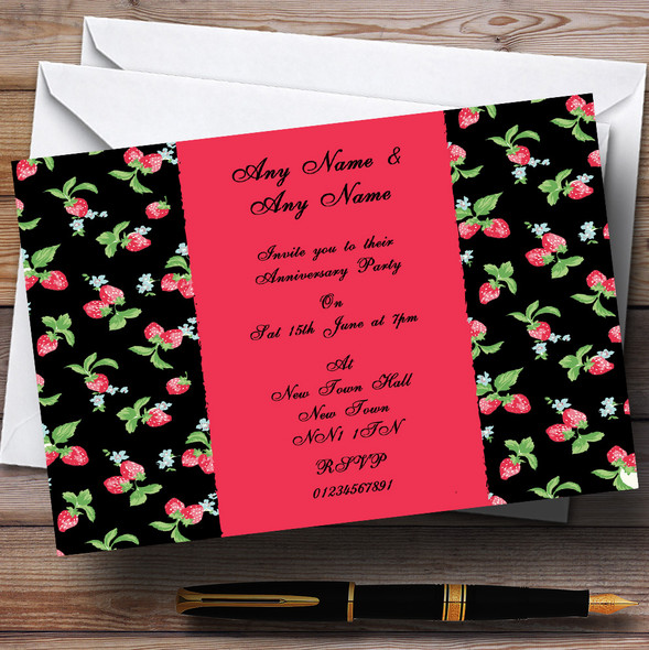 Strawberry Black Vintage Tea Wedding Anniversary Party Personalized Invitations