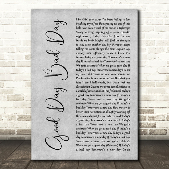 Elohim Good Day Bad Day Grey Rustic Script Song Lyric Art Print