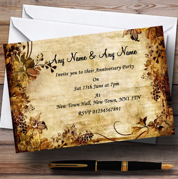 Autumn Colours Vintage Wedding Anniversary Party Personalized Invitations