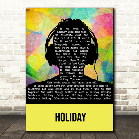 Madonna Holiday Multicolour Man Headphones Song Lyric Art Print