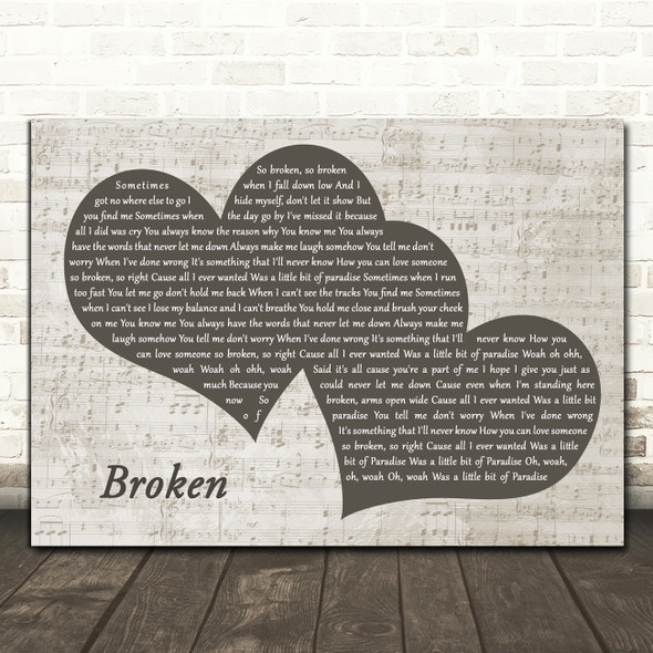Jess Glynne Broken Landscape Music Script Two Hearts Song Lyric Art Print