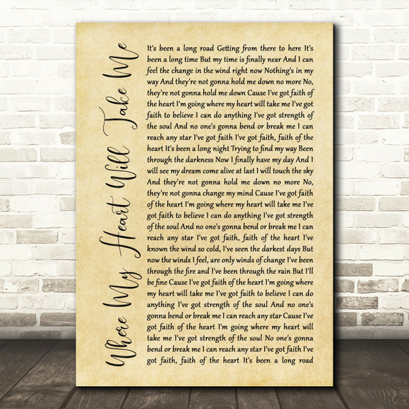 Russell Watson Where My Heart Will Take Me Rustic Script Song Lyric Art Print