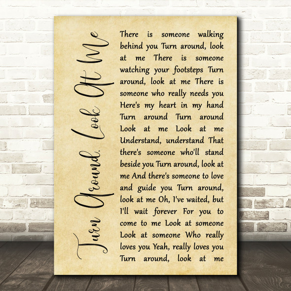 Glen Campbell Turn Around, Look At Me Rustic Script Song Lyric Art Print