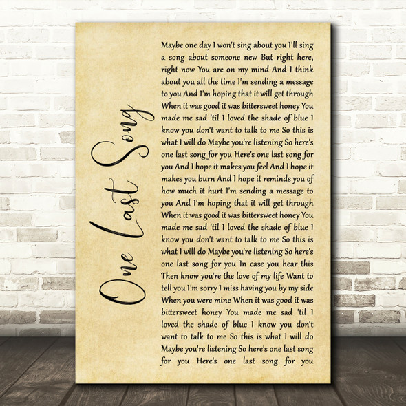 Sam Smith One Last Song Rustic Script Song Lyric Art Print