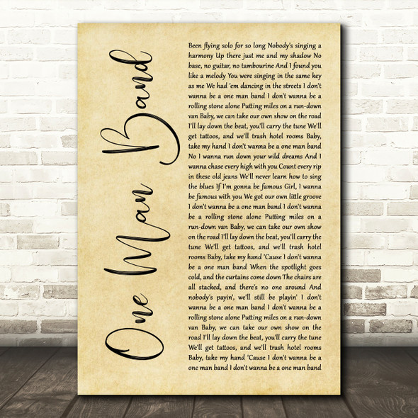 Old Dominion One Man Band Rustic Script Song Lyric Art Print