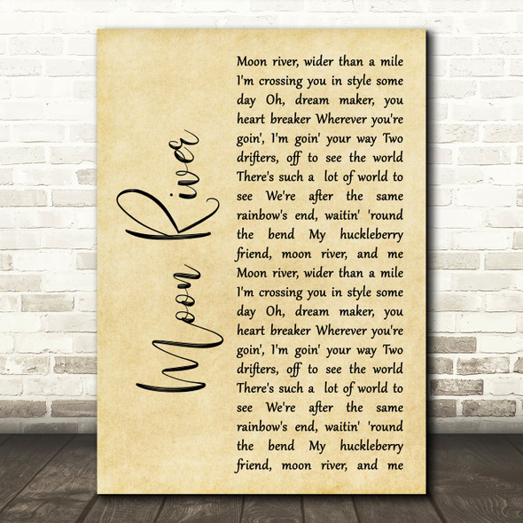 Audrey Hepburn Moon River Rustic Script Song Lyric Art Print