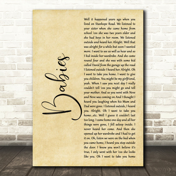 Pulp Babies Rustic Script Song Lyric Art Print