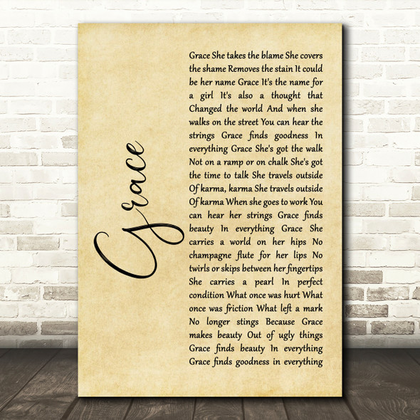 U2 Grace Rustic Script Song Lyric Art Print