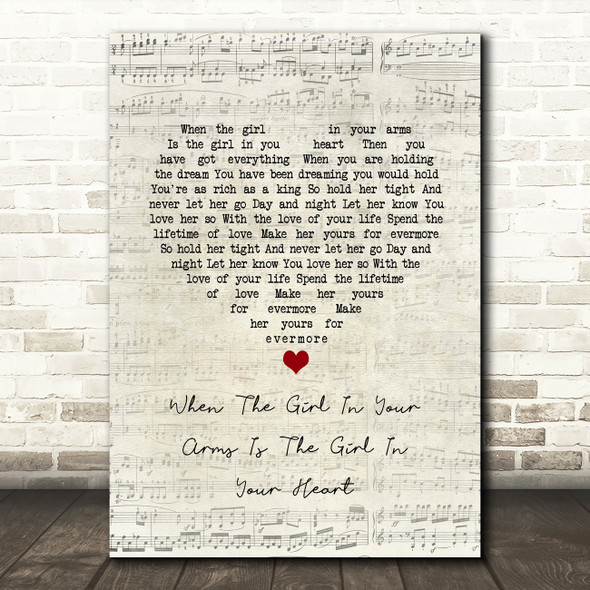 Cliff Richard When The Girl In Your Arms Is The Girl In Your Heart Script Heart Song Lyric Art Print