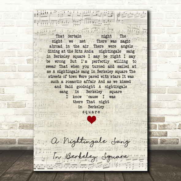 Tori Amos, David Arnold A Nightingale Sang In Berkeley Square Script Heart Song Lyric Art Print