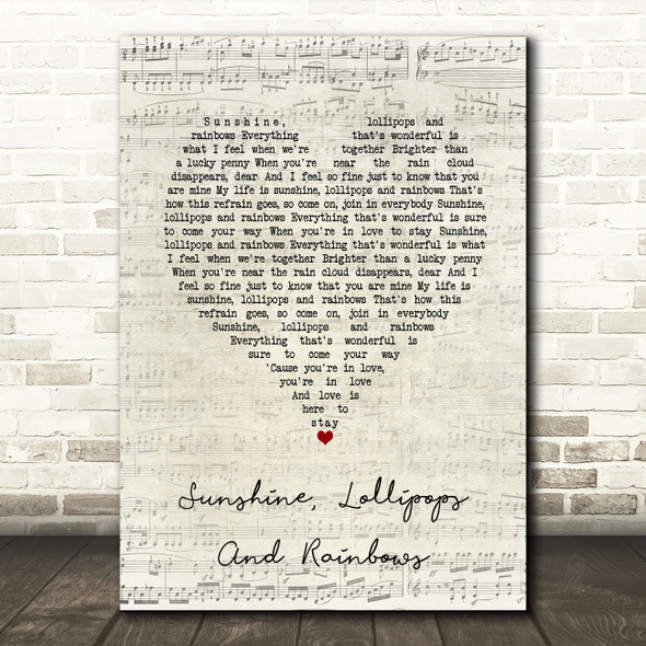 Lesley Gore Sunshine, Lollipops And Rainbows Script Heart Song Lyric Art Print