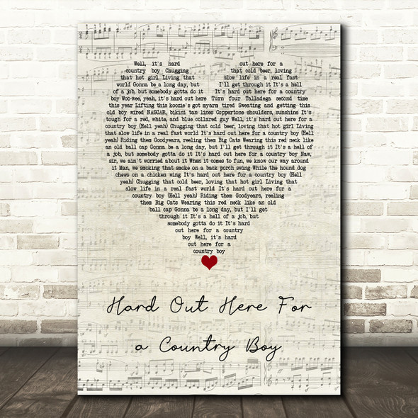 The Cadillac Three Hard Out Here For a Country Boy Script Heart Song Lyric Art Print